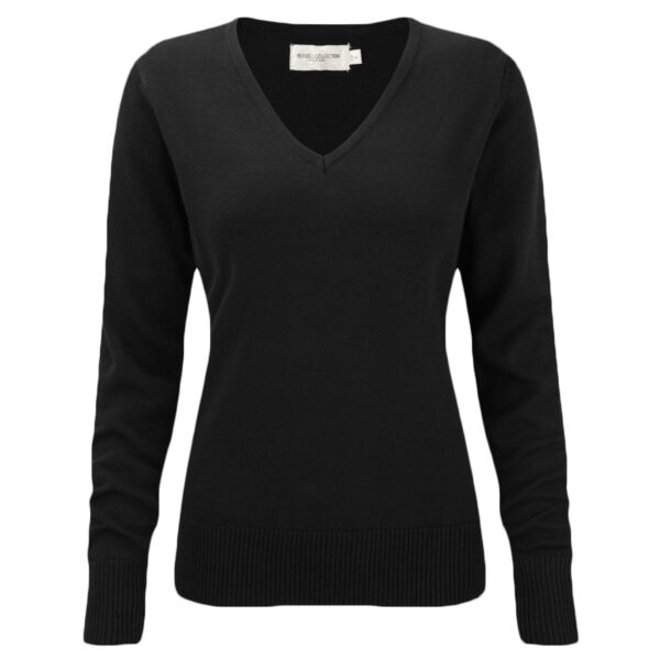 Russell Collection Ladies Cotton Acrylic V Neck Sweater Thumbnail